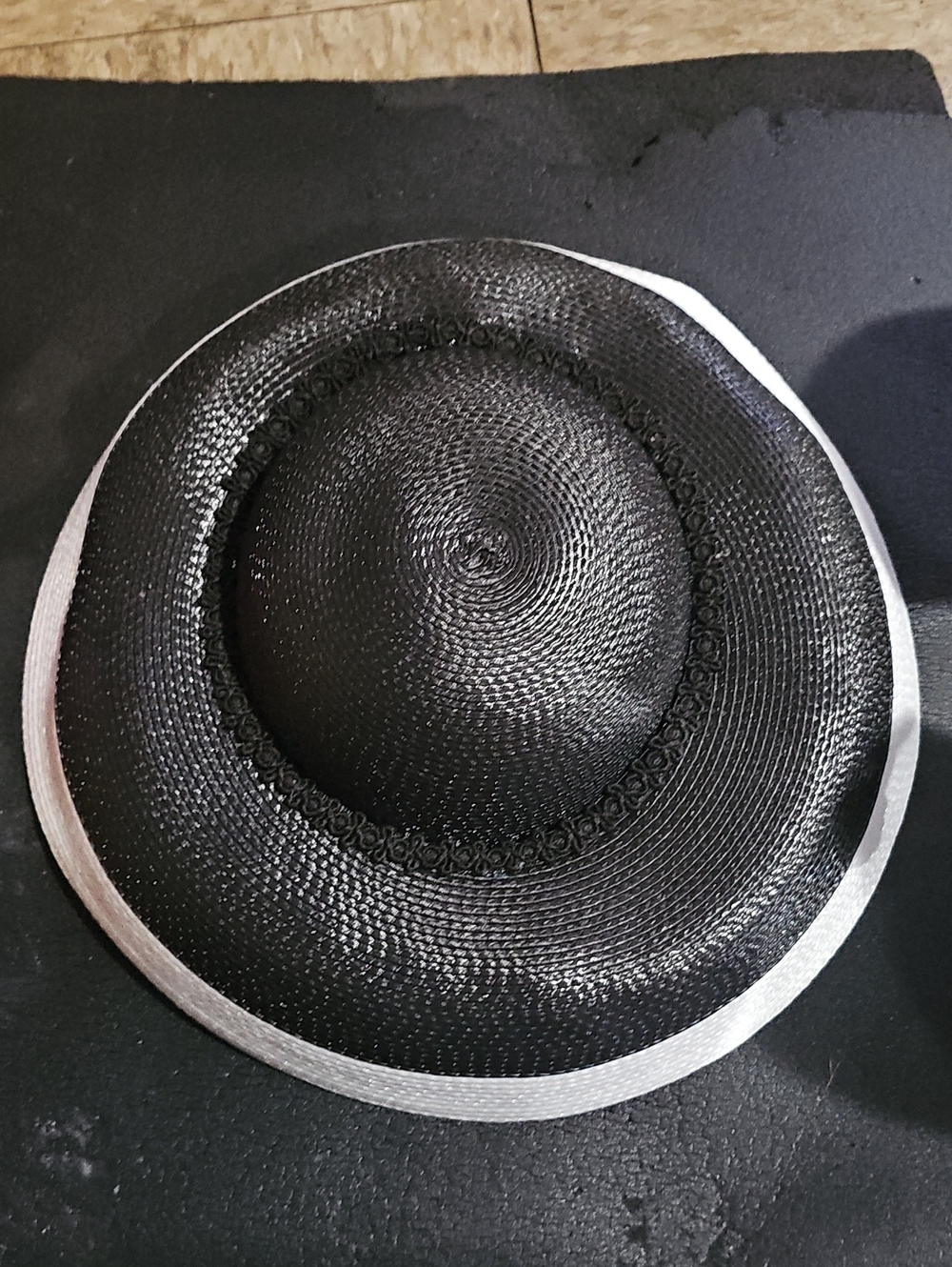 Vintage Black Straw Dress Hat with White Trim - Women Accessories